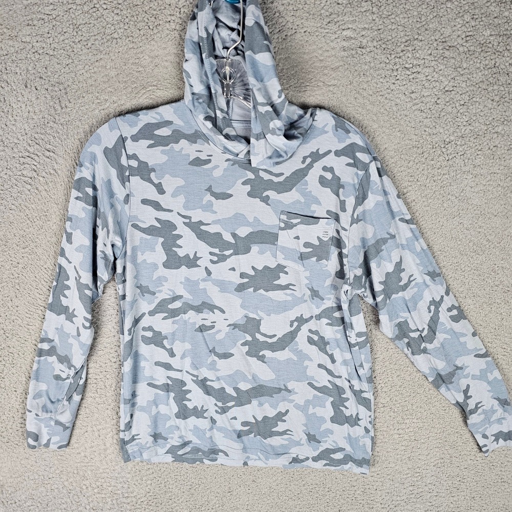 Free Fly Hoodie Kids M Blue Camo Bamboo Blend Long Sleeve Pocket K820Y-W Fishing